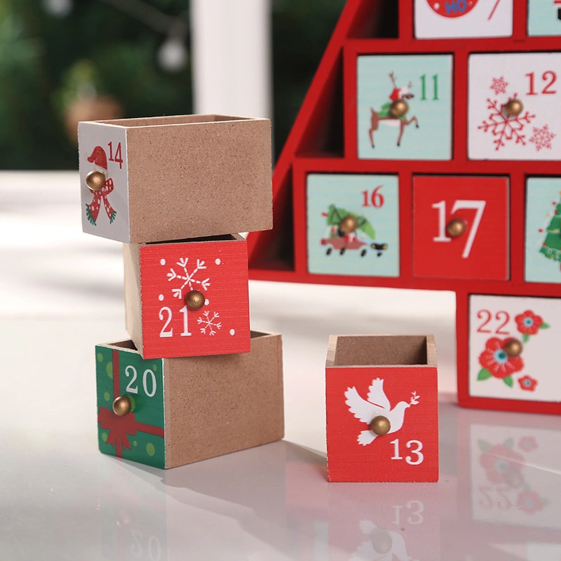 New Christmas Countdown Desktop Decoration Calendar Wooden Small Gifts